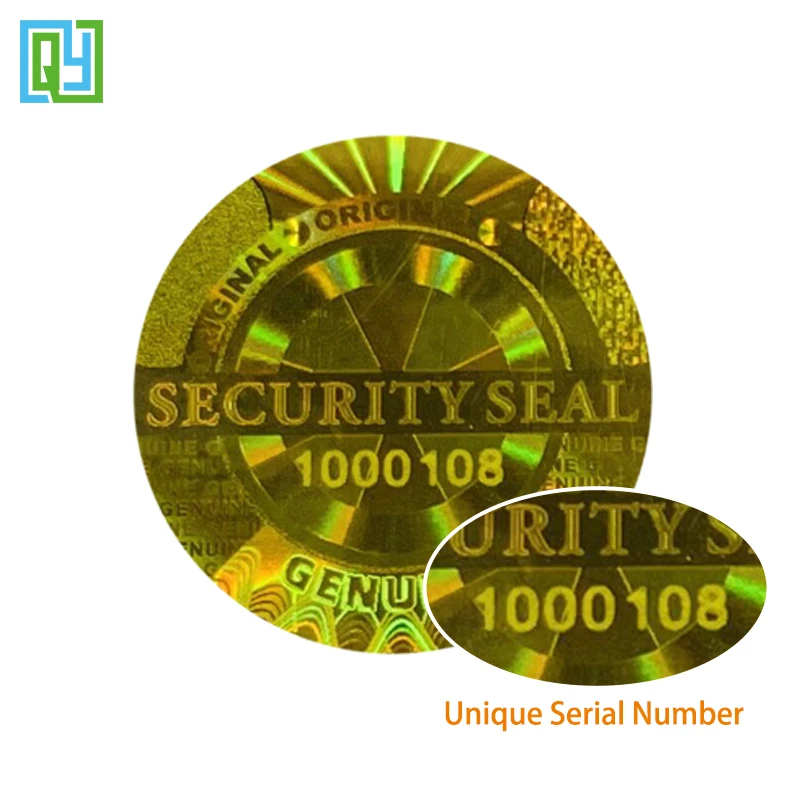 100pcs 20x20mm Circle Original Genuine Anti-fake Warranty VOID Security Seal 3D Golden Holographic Serial Number Sticker Label