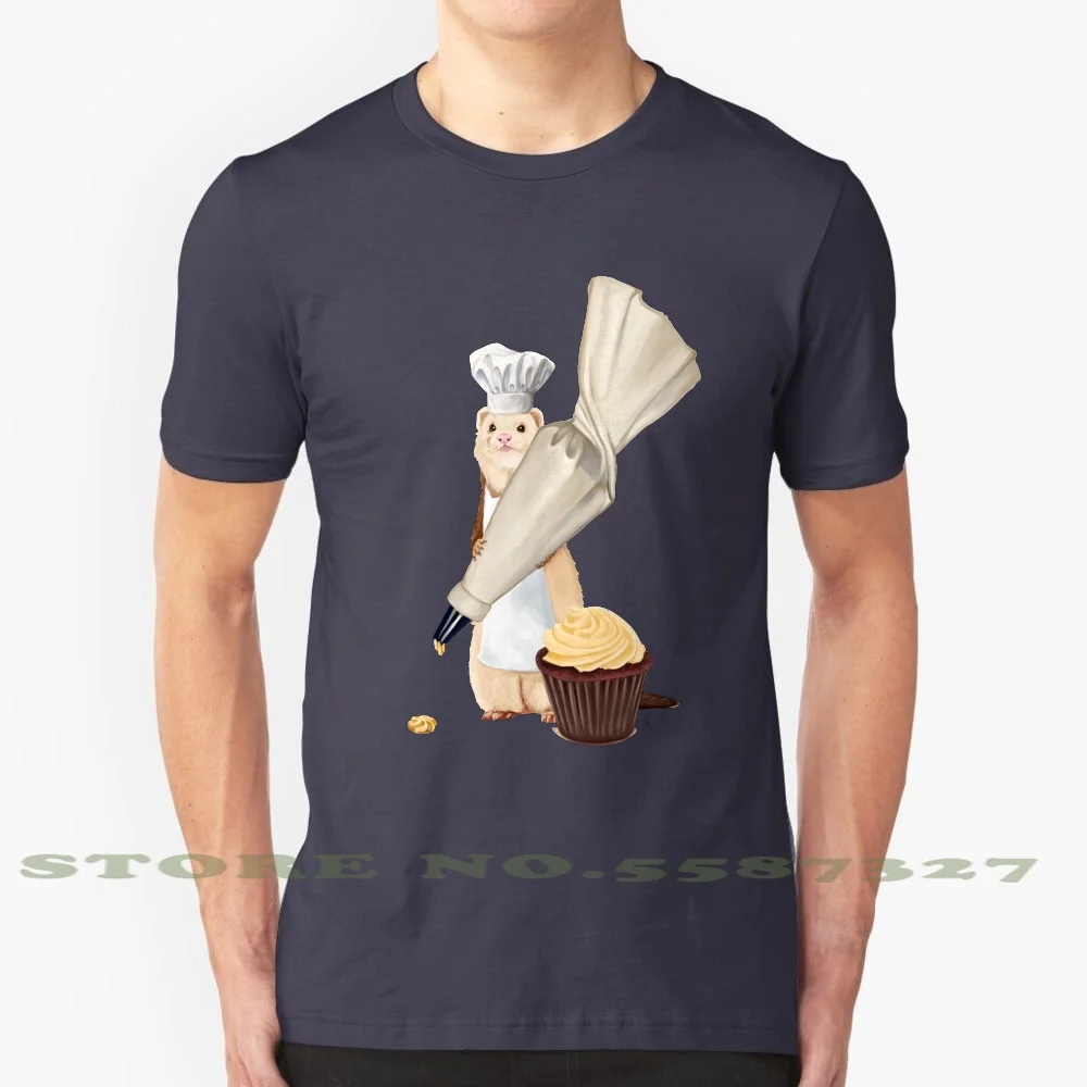 Ferret And Frosting 100% Cotton T-Shirt Cupcake Dessert Food Art Incongruities Cute Art Pastry Chef Ferret Art