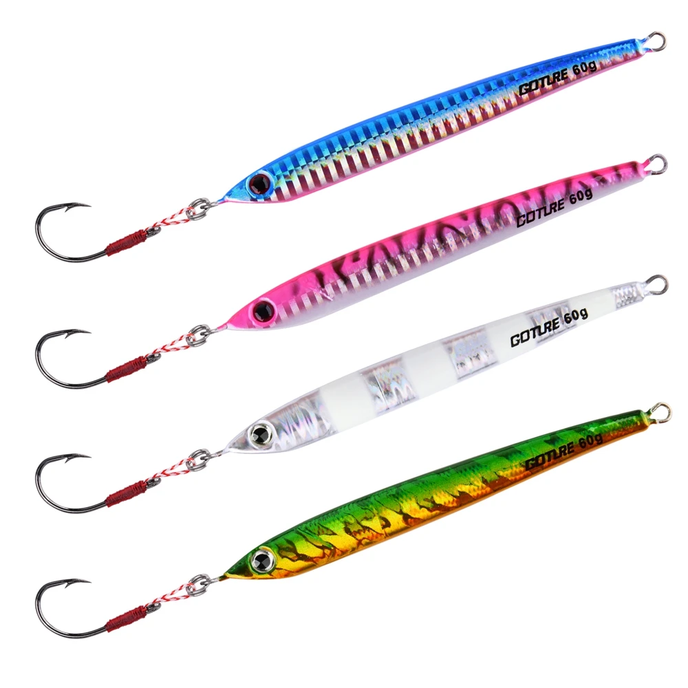 

Goture 4pcs Slim Metal Jig 60g 80g Sea Slow Pitch Vertical Jigging Fishing Lure Offshore Lead Jigging Spoon