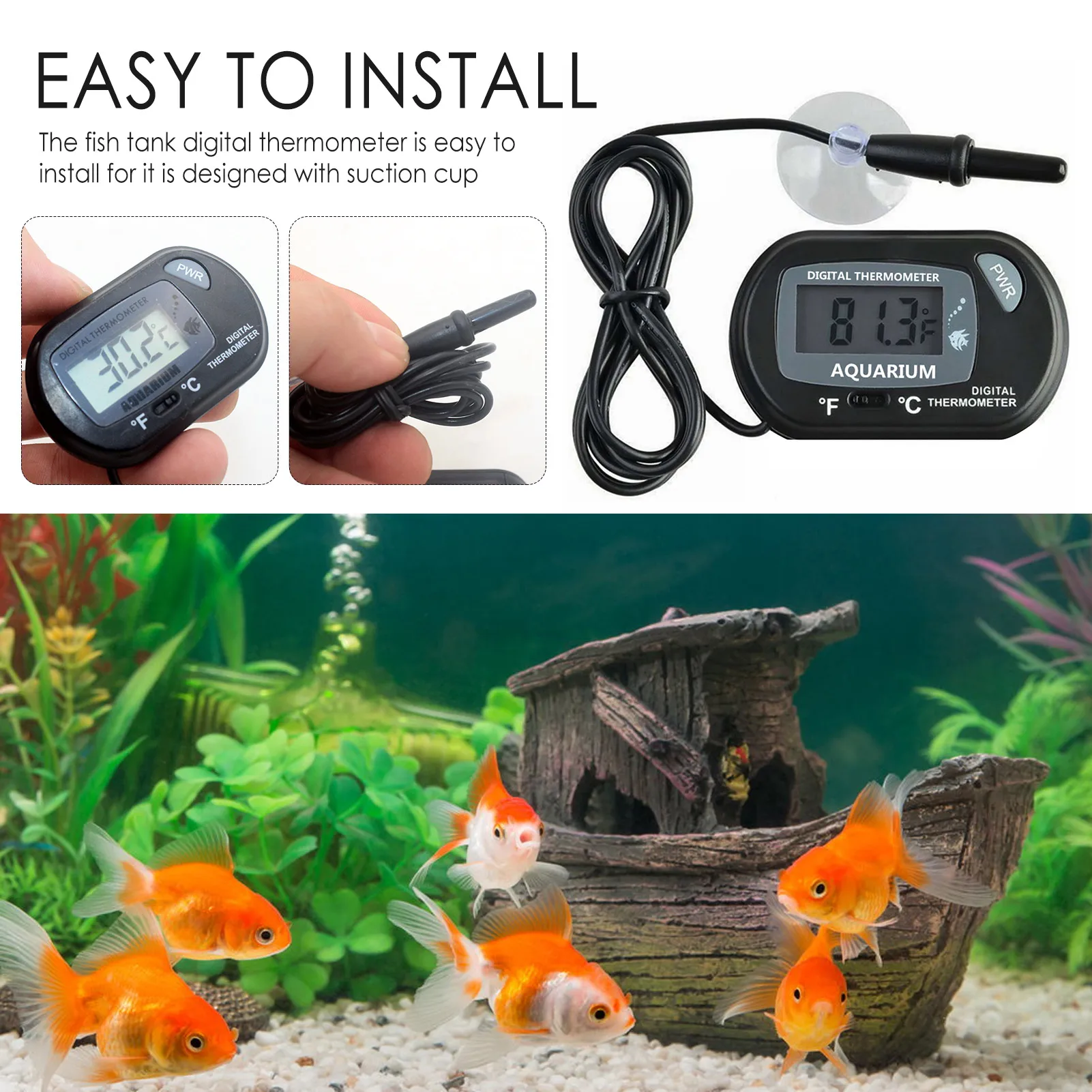 Diving Thermometer Aquarium LCD Digital Thermometer Fish Tank Water Temp Meter Gauge Intelligent Supply