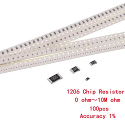100PCS 1206 Resistor SMD Accuracy 1% 0 ohm ~ 10M ohm 1K 2.2K 10K 100K 1R 10R 100R 150R 220R 330R 0 1 10 100 150 220 330 ohm