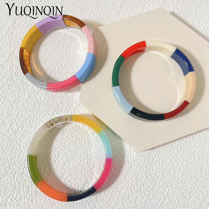 Colorful Trendy Round Bangle Bracelets for Women Fashion Jewelry Acrylic Resin Geometric Cuff Bangles Designer Simple Style Gift