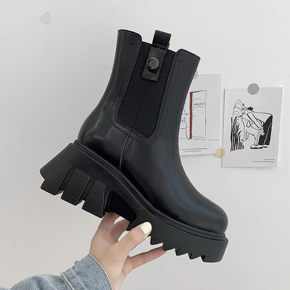 Luxury Brand Design Ladies Chunky High Heels Boots Punk Cool Platform Ankle Ankle Boots Women Party Office Stree Shoes Woman