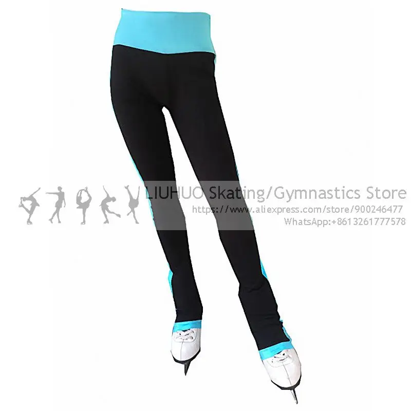 Figure Skating trousers Girls Sky blue Ice Skating Pants Kids fleece Adult Skate Training leggings Women Skiing skating Leggings