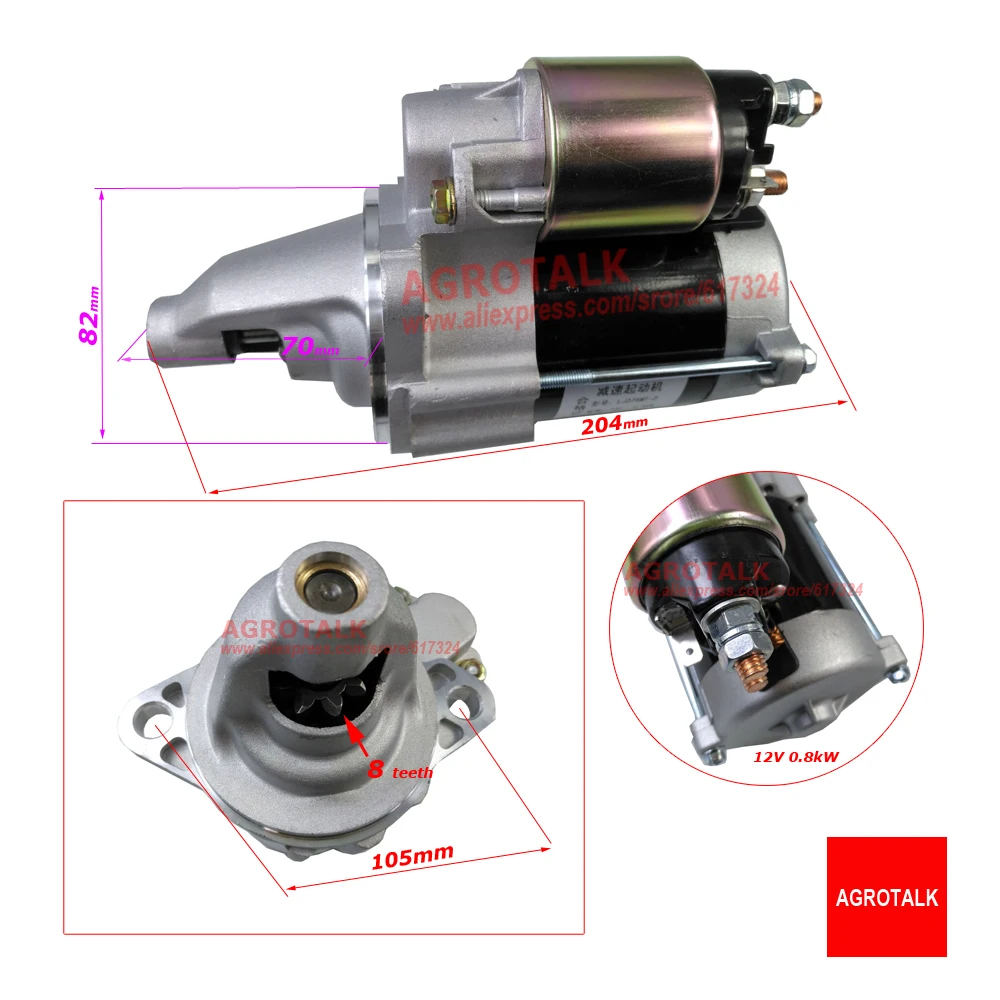 the starter motor engine LJ276MT-2/LJ368Q, please choose the one according to the dimenssions, part number: