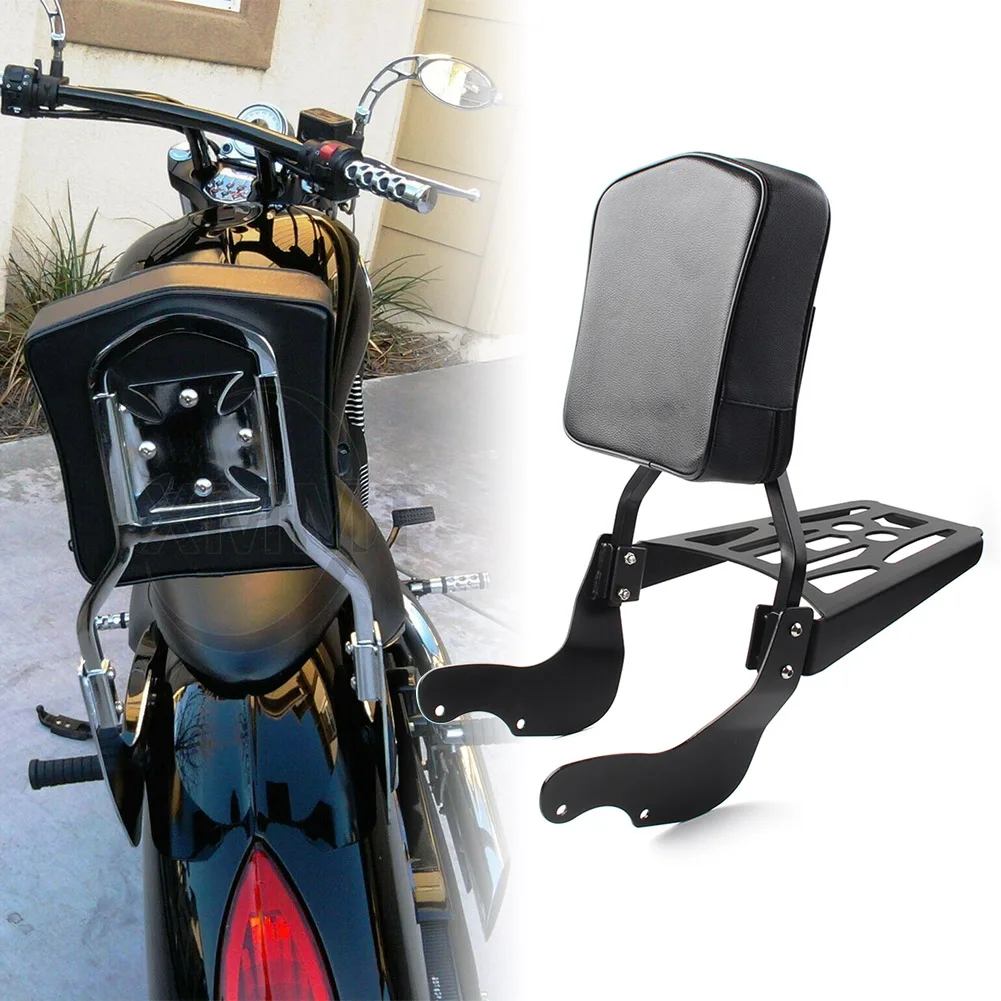 

Black Motorcycle Sissy Bar Side Plates Backrest PU Leather Pad Luggage Rack For Victory Vegas Kingpin 2003-Up