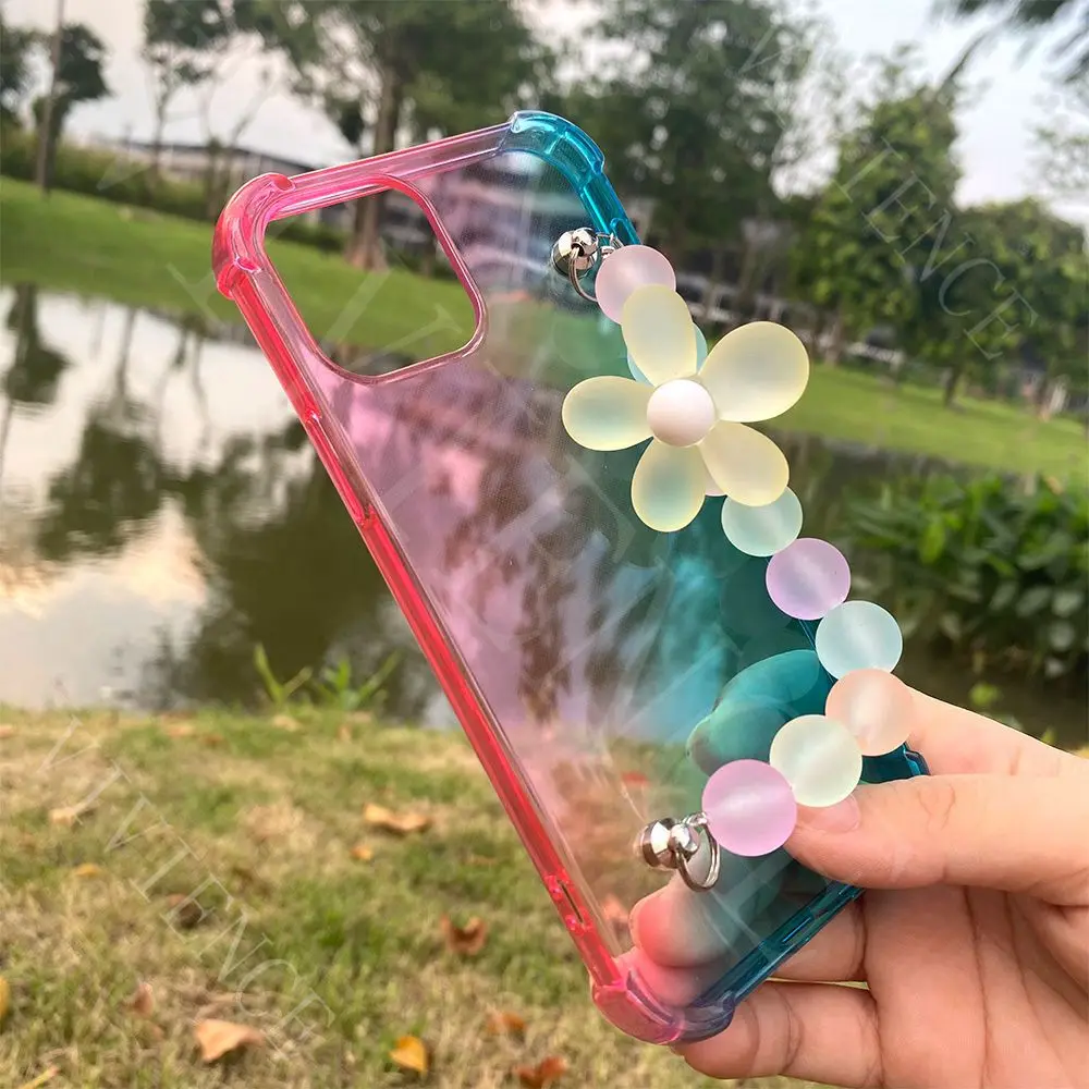 For OPPO Realme 7 V5 5G Q2 K7X Narzo 30 Pro Anti Drop Shockproof Protective Flower Star Heart wristband Strap Cover Capa