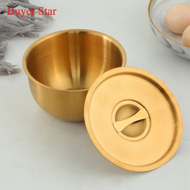 450ml Gold Stainless Steel Mixing Bowl With Lid for Kitchen Egg Salad Food Mixer Bowls Metal Food Storage Stirring Bowl Tablewar