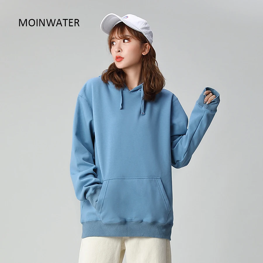 

MOINWATER New Women Hooded Terry Sweatshirt Female Black White Hoodies Lady Casual Tops Outerwear MH2003