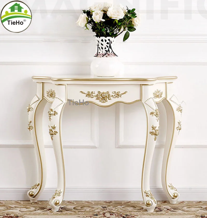 TieHo-European Style Console Table, Caving Artificial Flowers, Morden Hallway Table for Living Room, Home Decor, Entryway Table