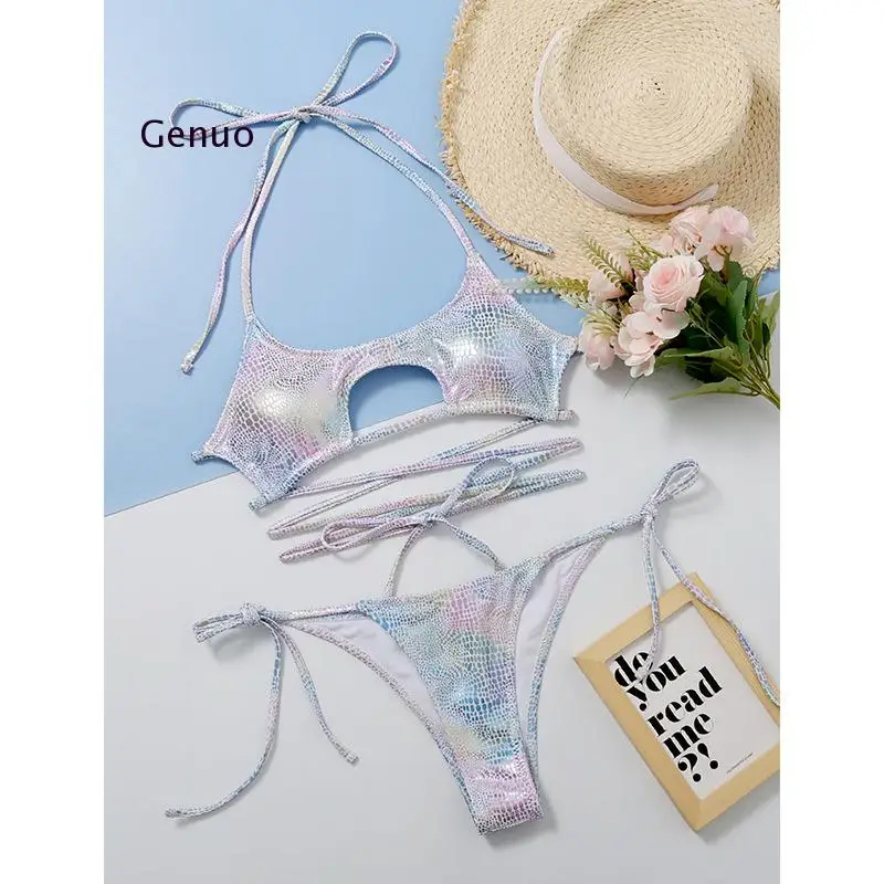 Sexy String Micro Bikini Set 2021 Women Swimsuit Female Bandage Bikinis Set Hollow Out Swimwear Women Tie Side Bathing Suit