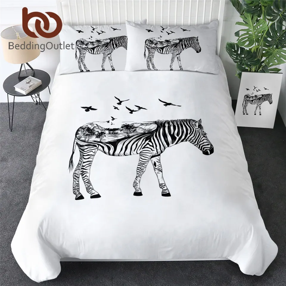 

BeddingOutlet Zebra Bedding Set Ecosystem Duvet Cover King Black White Home Decoration Animal Bedclothes Modern Comforter Cover