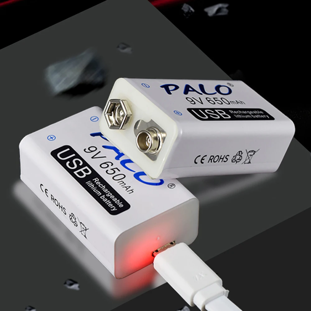 PALO 4pcs USB 9V 6F22 650mAh Rechargeable Battery 9 volt 650 mAh lithium li-ion li ion liion fast charging batteries