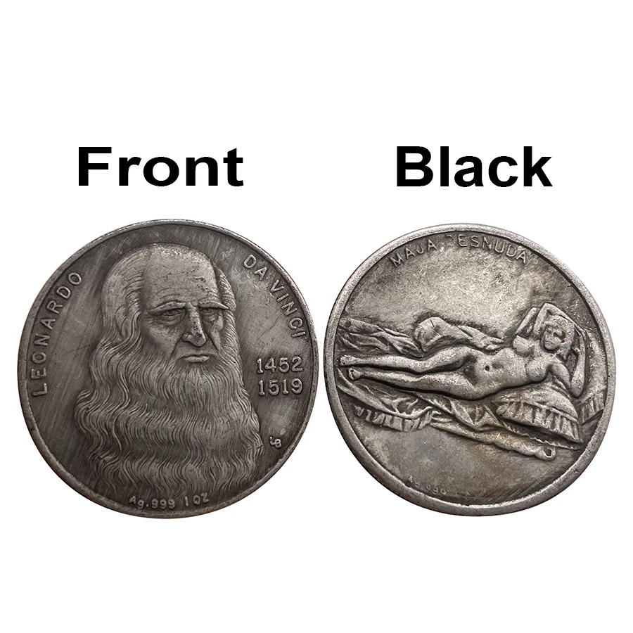 Painter Leonardo Da Vinci souvenir Coin Antique Imitation Handicraft Silver Celebrity Commemorative coin Collection metal gift