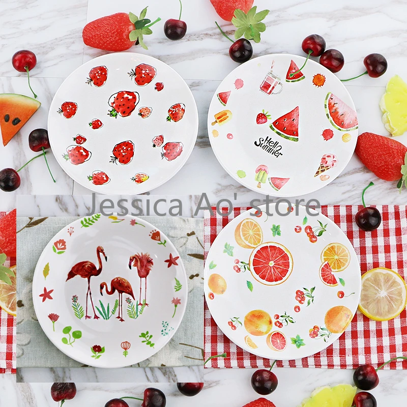 

4pcs 15cm Dishes and Plates Sets for Party Cake Bread Candy Dishes Colorful Christmas Fruit Plate Round Cute Plate Dessert Tray