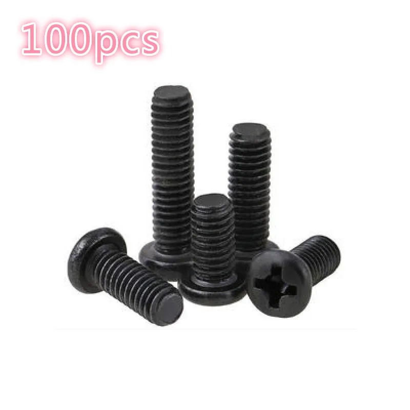 Tornillos Phillips de cabeza sartén de acero al carbono negro de alta calidad, Perno redondo M1 M1.2 M1.4 M1.6 m1.7. 100 Uds.