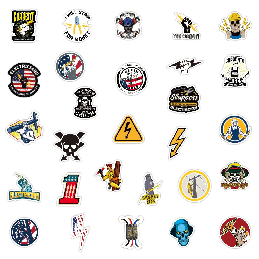 10/30/50pcs/pack Electrician Cool Graffiti Stickers Luggage Skateboard Bike Laptop Waterproof Sticker Car Styling Decal Kid Toy