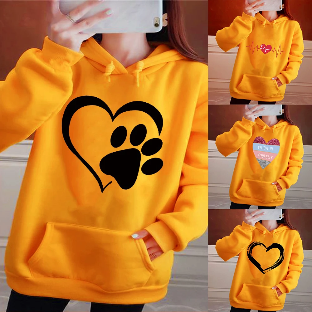 Harajuku Womens Sweater Lazy Hoodie Sportswear Pullover Casual Shirt Ladies Winter Jacket 2021year Retro Hoodie Cartoon Print