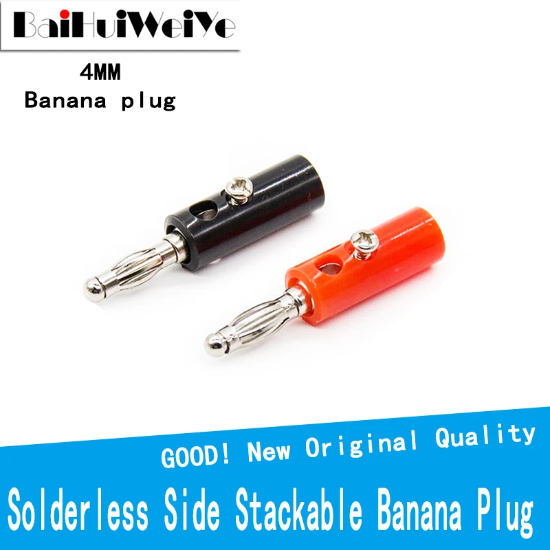 

10PCS/LOT Audio Speaker Screw Banana Plate Plugs Connectors 4mm Black Red Solderless Side Stackable Banana Plug Connectors