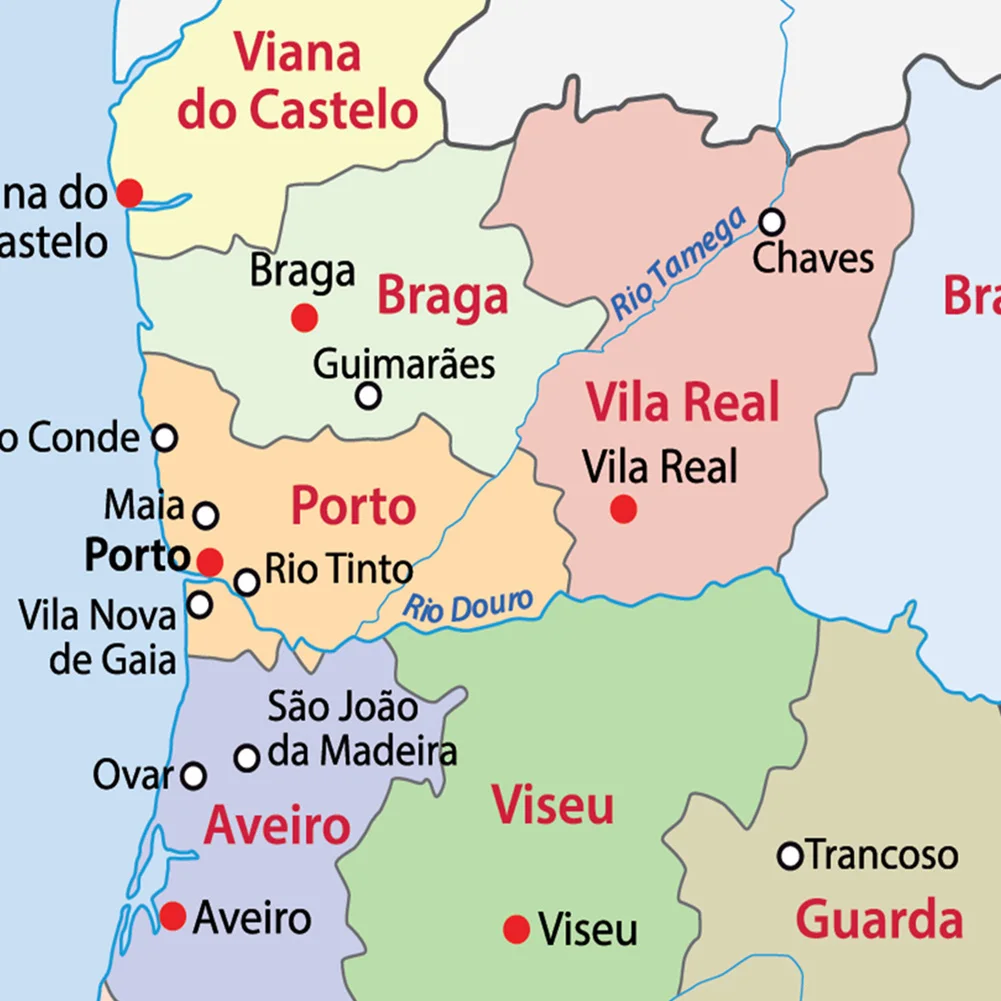 Mapa político de portugal, arte da parede, 60*90cm, poster de pintura em tela, decoração de casa, sala de aula, material escolar, português