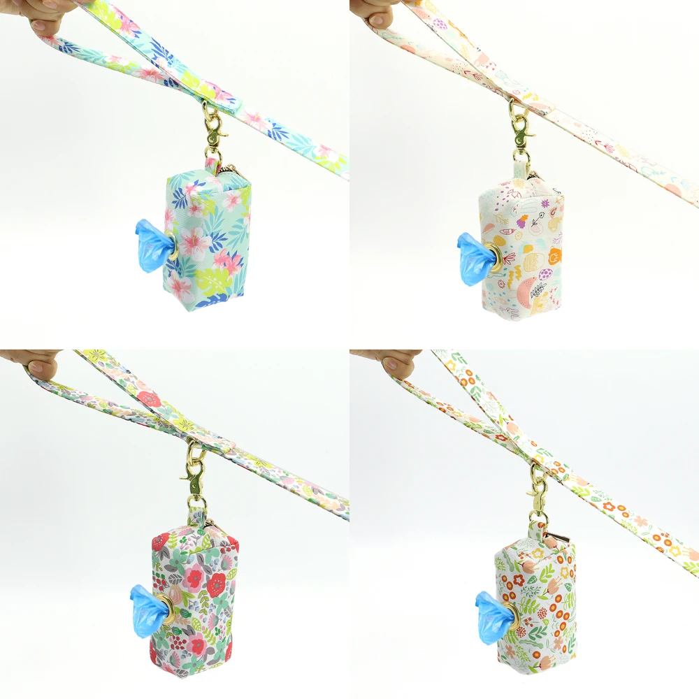 Flower Printed Dog Leash With Bag Small Medium Large Dog Pet Leashes Floral Print Nylon Dog Lead with Treat Bag Snack Bag