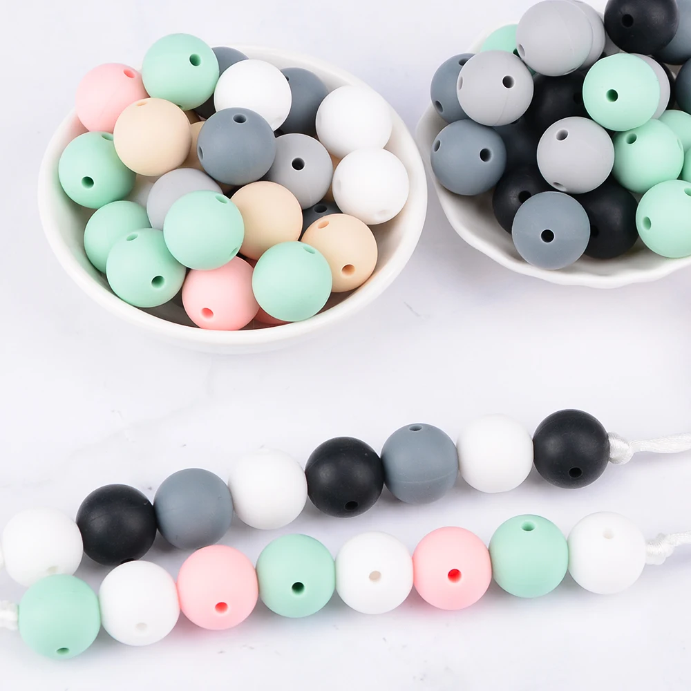 LOFCA 15mm 20pcs/lot Silicone Beads Round 2/4 Holes Baby Teethers Safe Food Grade Chewing Fashion Beads For Pacifier Clips