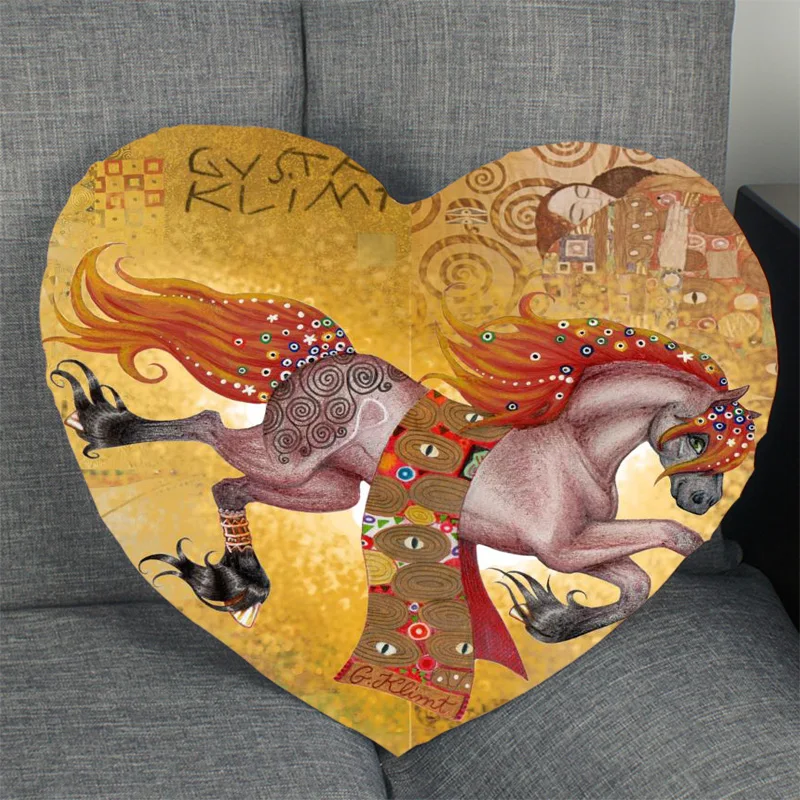 Custom Art Gustav Klimt Pillow Case Heart Shaped Zipper Pillow Cover Satin Soft No Fade Pillow Case Home Textile Decorative