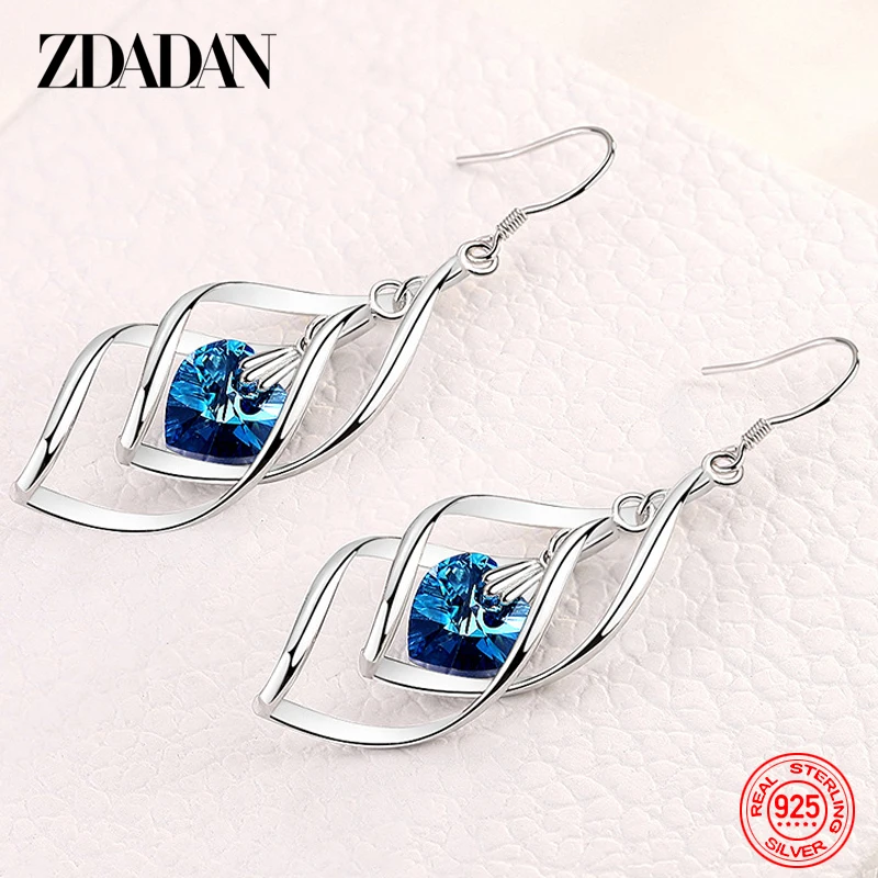 ZDADAN New Arrival 925 Sterling Silver Crystal Long Dangle Earrings For Women Charm Wedding Party Jewelry Gift