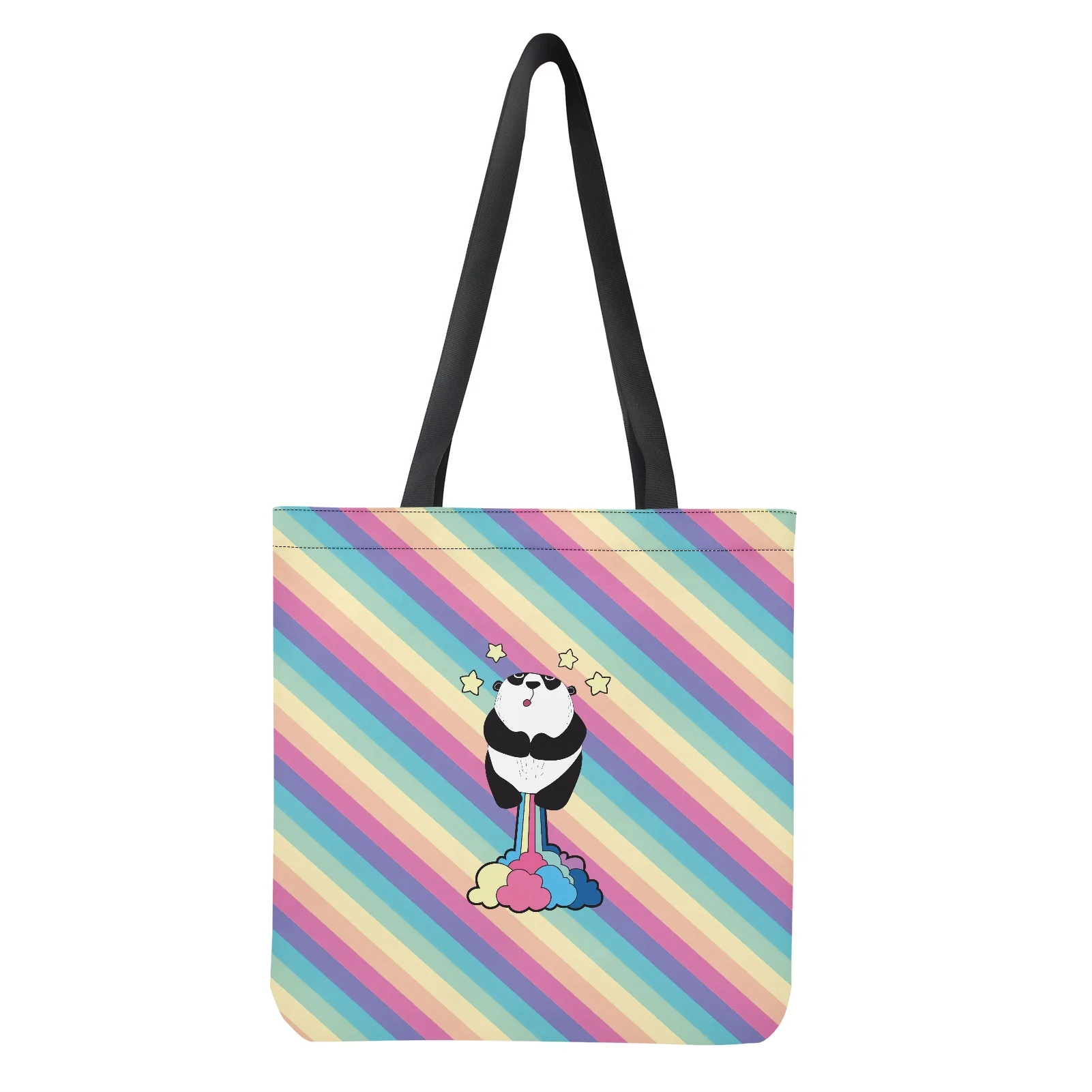 Rainbow Animals Pattern Shoulder Bag Canvas Bag Shopper Bag Fashion Casual Shoulder Bags Tote Shopper Bag Recyclable Reusable