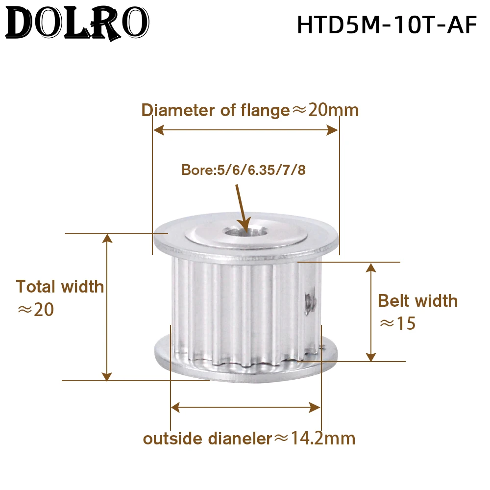 Polia síncrona htd 5m com 10 dentes, furo 5/6/6, 35/7/8mm de largura 15mm htd5m, correia de correia de correia, polia de roda 10 dentes, tipo af