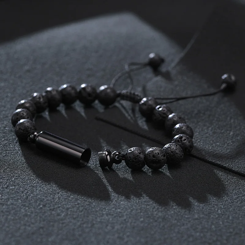 Men Urn Bracelet Volcanic Rock Beaded Adjustable Bracelets for Urns Jewelry for Ashes Cremation Brazalets