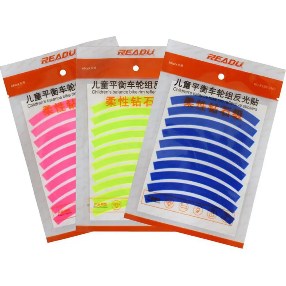 10Pcs/Pack Bright Warning Effect Waterproof Bike Reflective Stickers Children Balance Bicycle Tire Applique Tape Wheel Decals