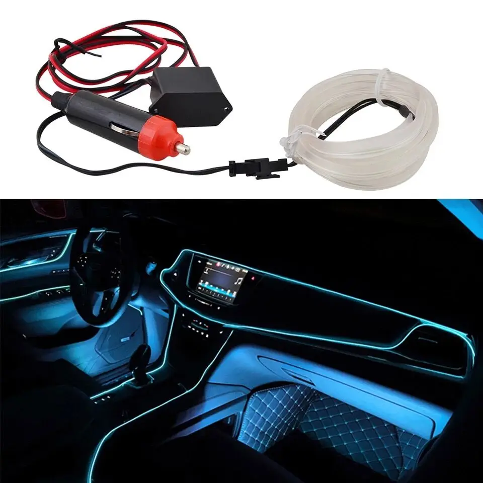 Car Interior Lighting DIY 1/2/3M Strips Auto LED Strip Garland EL Wire Rope Car Decoration Neon LED lamp Flexible Rope Tube