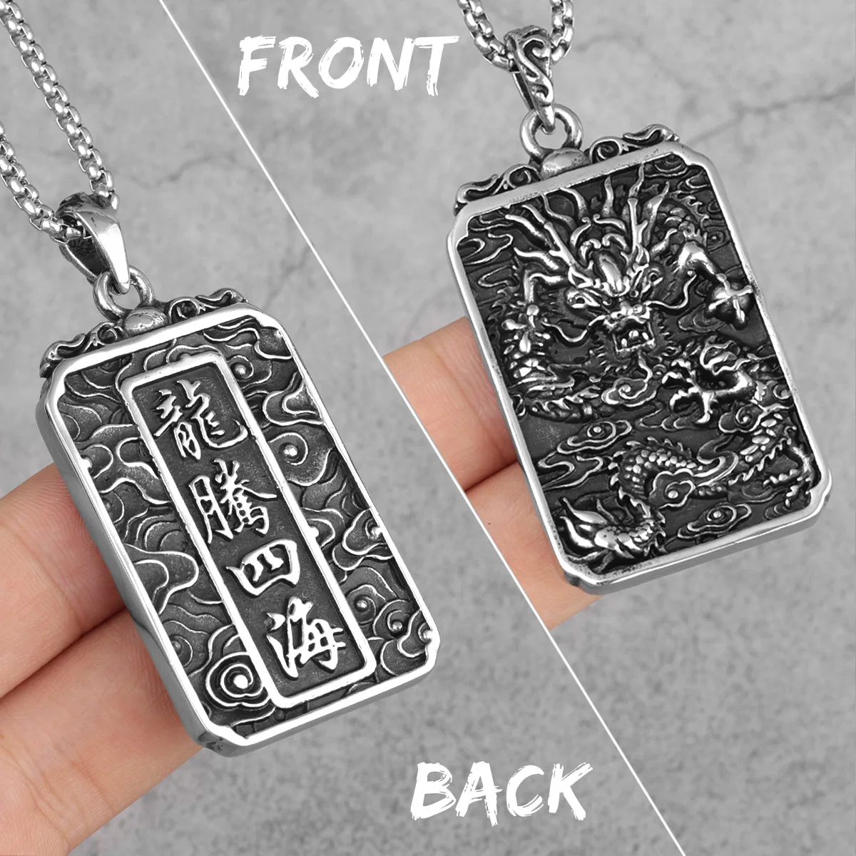 Chinese Dragon Good Meaning Amulet Stainless Steel Men Necklaces Pendants Chain for Boyfriend Jewelry Creativity Gift Wholesale