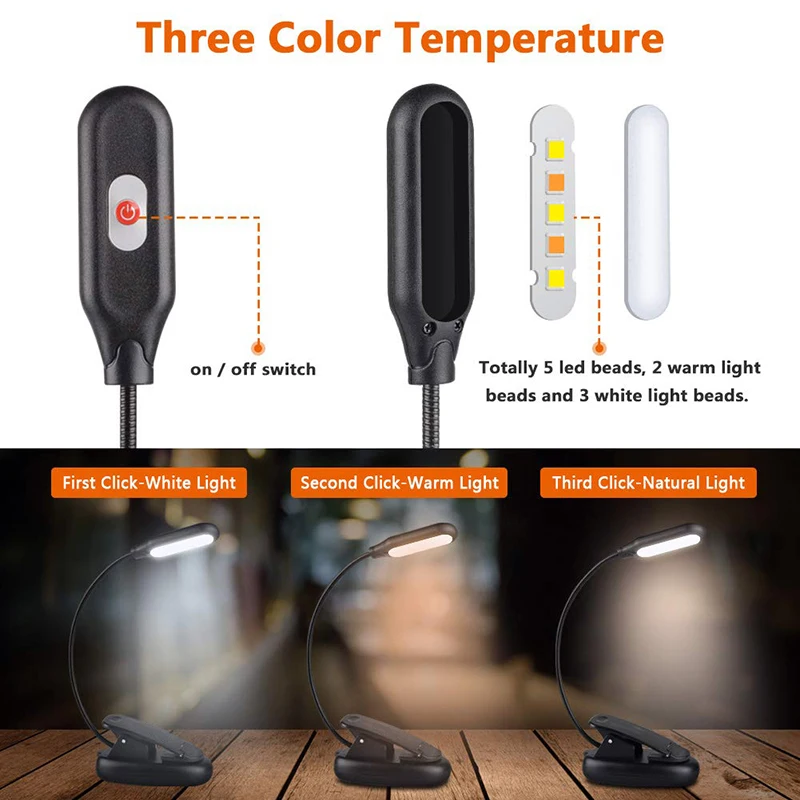 Reading Lights  With Clip LED Book Light Table Desk Lamp In Bed Eye-Care For Bookworms Student Computer Office Working