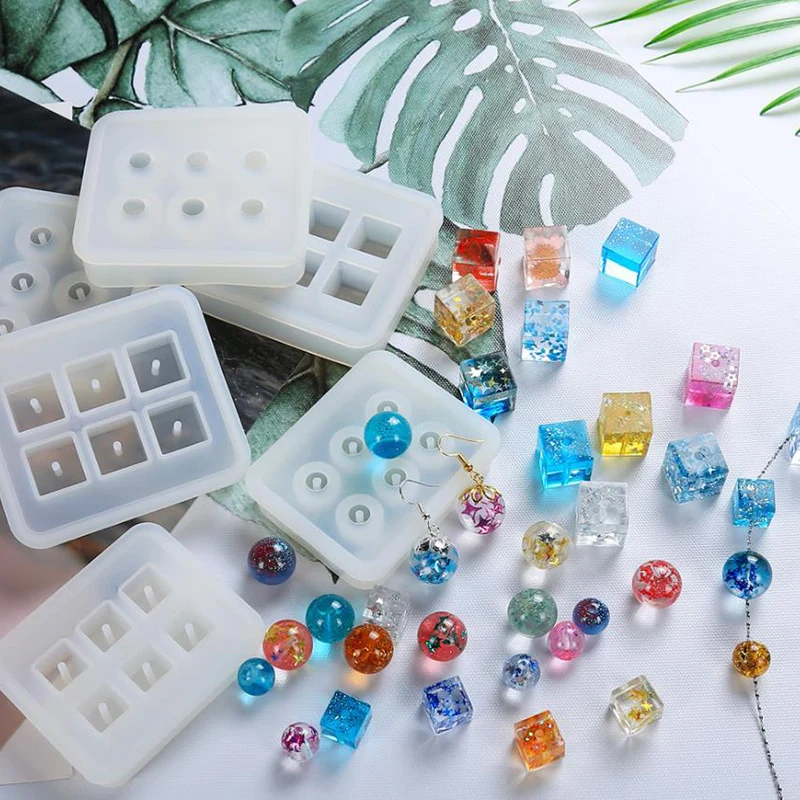 

6Styles Transparent Rectangle Silicone Bead Mould Square Ball 6 Hanging Holes DIY Epoxy Jewelry Mold Resin Molds For Jewelry