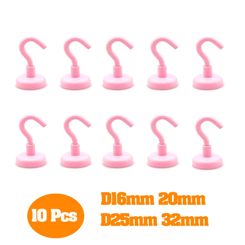 10 Pcs Pink Color Magnet Hooks D16mm 20mm 25mm 32mm Strong Powerful Neodymium Magnet Hook Magnetic Hook Strong Hook Magnet Brack