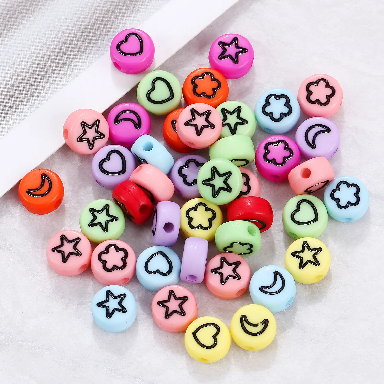 100/200Pcs 4x7mm Mond Sterne Blumen Frieden Lose Perlen Acryl Spacer Perlen Für Schmuck Machen charme Perlen Armband Halskette