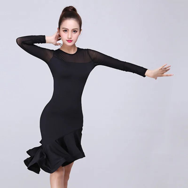 Latin Dance Dress Female Adult Performing Ballroom Tango Cha Cha Latin Dance Dresses New long Sleeve Tassel Skirt Dance Dress