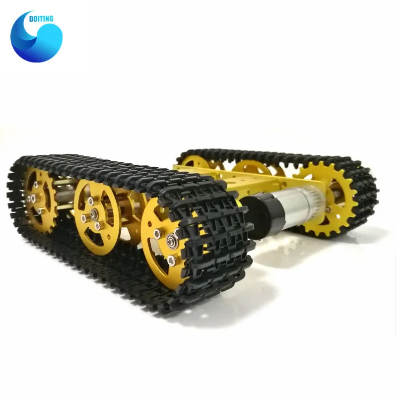 Mini T100 RC Metal Robot tanque chasis oruga Caterpiller Vehículo de orugas con pista de plástico 2 motores para Robot plataforma RC