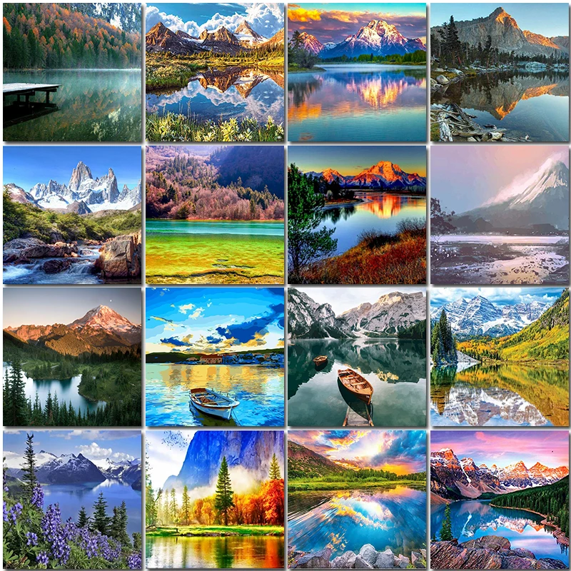 

Lakes Painting By Numbers Landscape Set Acrylic Paint Diy Kits For Adults Pictures Drawing Canvas Coloring By Number Decoration