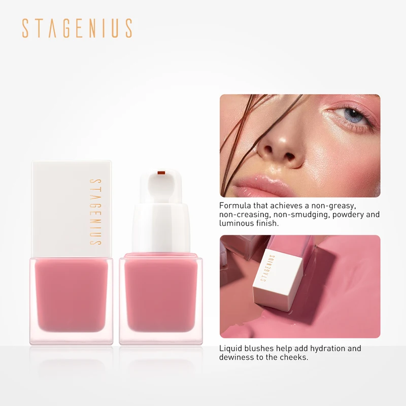 STAGENIUS Liquid Blush 6 Colors Natural Pink Makeup Blusher Waterproof Long Lasting Peach Cosmetics Pump Hand Design Blush