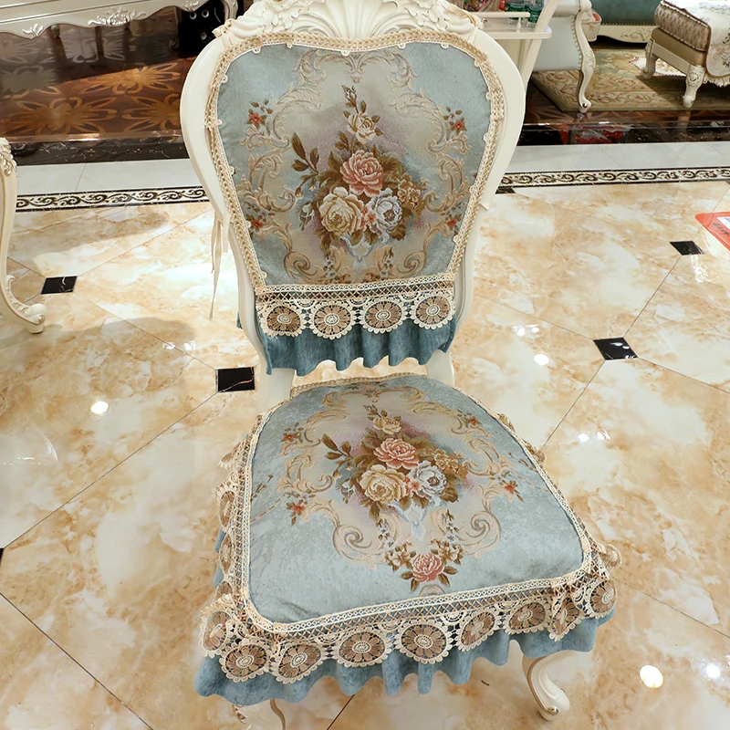 

European Jacquard Chair Cover Non-slip Removable Washable Retro Chair Cushion Backrest Set Lace Decorative Chairs Covers Cloth