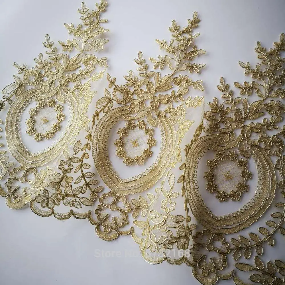 1Yard/ 30cm Hot Sale Light Gold Silver Mesh Lace Trim Luxury Embroidery Light Gold Lace Fabric for Wedding Dresses