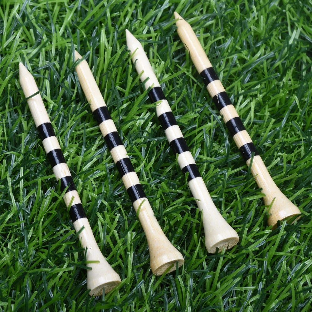 100pcs/Bag Bamboo Golf Tees Wite Red Yello With Black Stripe Mark Scale 70mm 83mm Golf Accesories 2 size New Colorfull