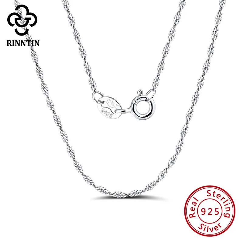 Rinntin Authentic S925 Silver 1.5mm Twisted Singapore Rope Chain Diamond-cut Thin Thick Necklace Women Men 40cm/45cm/50cm SC02