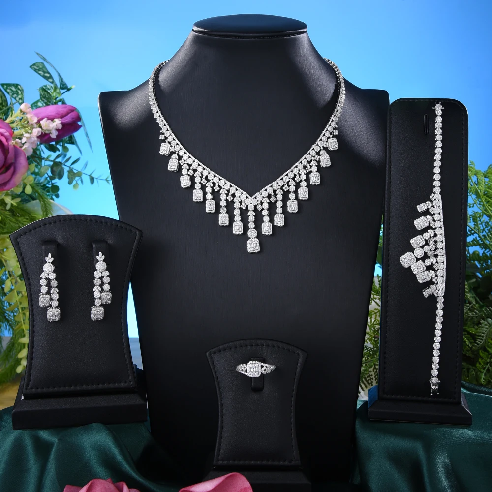 Soramoore New Trendy Flowers Chokers Jewelry Set For Women Wedding Zircon CZ African Dubai Bridal Jewelry Set Dance Party