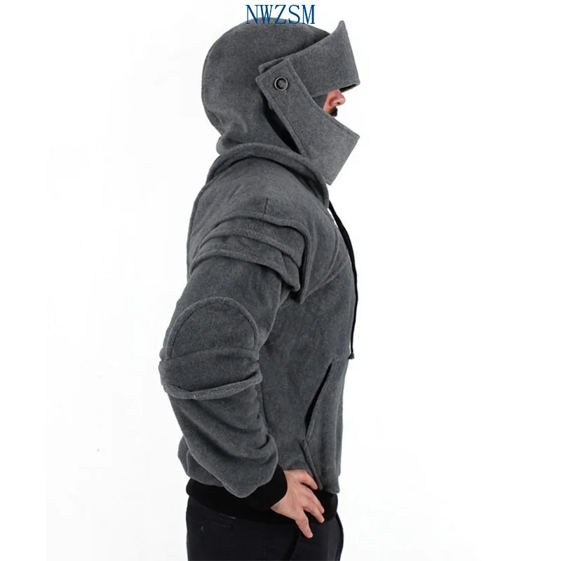 2019 Winter Mens Medieval Style Hoodies Gothic Long Sleeve Men Sweatshirts Halloween Cosplay Costume Duncan Armored Knight Garb