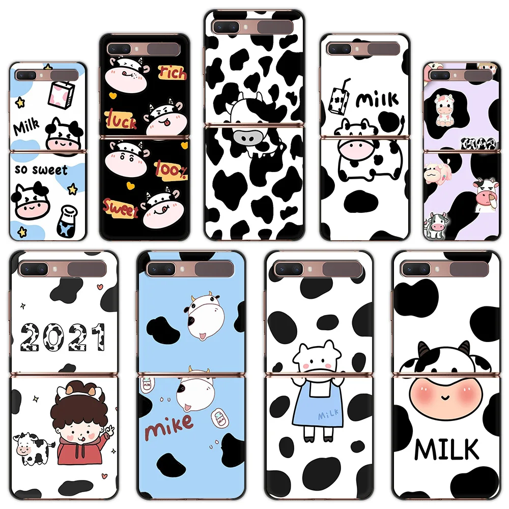 Milk Cow Skin Print Luxury Phone Case For Samsung Galaxy Z Flip 3 5G Fold Black Hard PC ShellZ Flip 4 5 Cover Couqe Funda