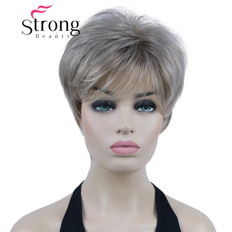 StrongBeauty Short Layered Brown Blonde Wig Shag Classic Cap Women\'s Full Synthetic Wigs COLOUR CHOICES